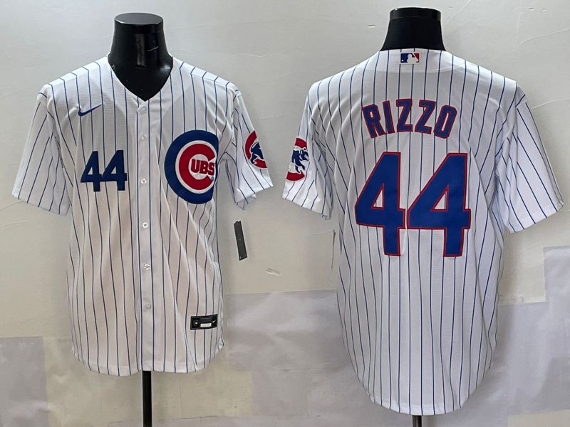 Men Chicago Cubs 44 Rizzo White Stripe Game 2025 Nike MLB Jersey style 3